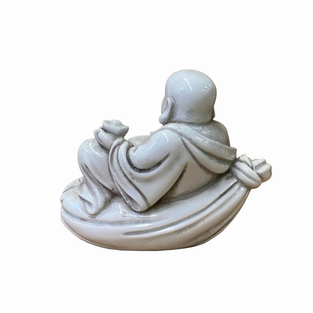2020s Small Finish Off White Color Porcelain Happy Buddha Statue For Sale - Image 5 of 6