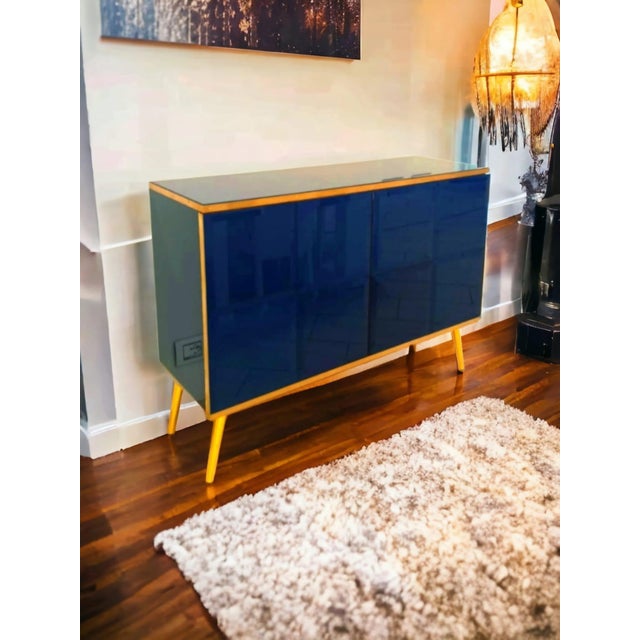 Blue Sideboard in Sapphire Blue Glass and Brass from Justfurnituress SRL For Sale - Image 8 of 9