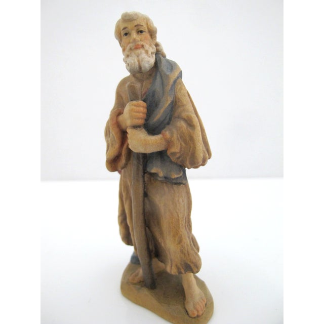 Anri Italy Ulrich Bernardi hand carved and meticulously hand painted, nativity figurine of Shepherd man holding a staff or...