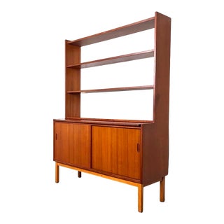 1960s Scandinavian Teak Mid-Century Modern Bookcase with Retractable Desk For Sale
