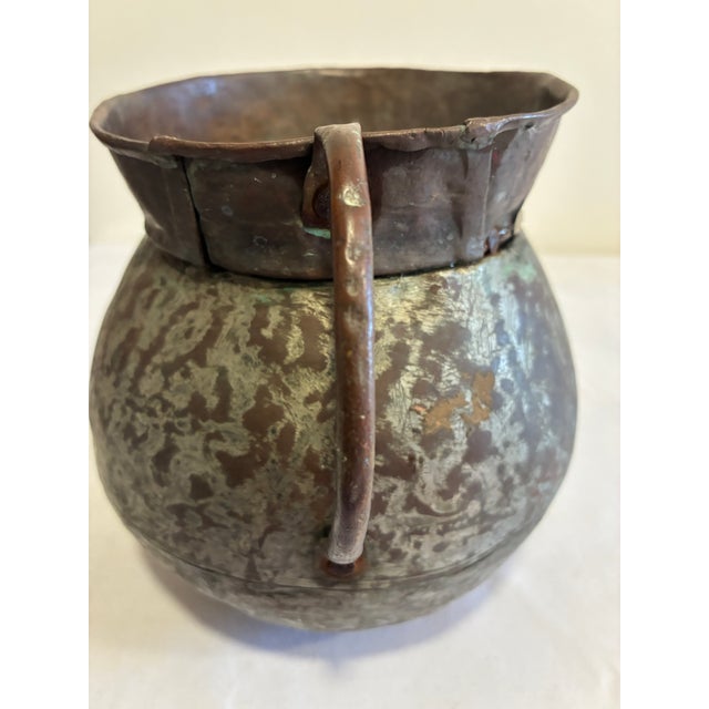 Antique Hand Hammered Copper Pitcher, Riveted Primitive Water Jug For Sale In Oklahoma City - Image 6 of 10