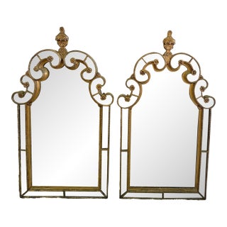 19th Century Large French Venetian Mirrors With Plaster Decorations on Wood With Original Mercury Glass- A Pair For Sale