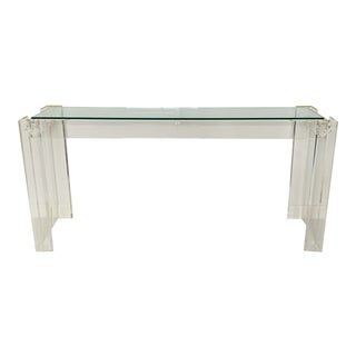 1970s Mid-Century Modern Lucite Console Table With Inset Glass Top For Sale
