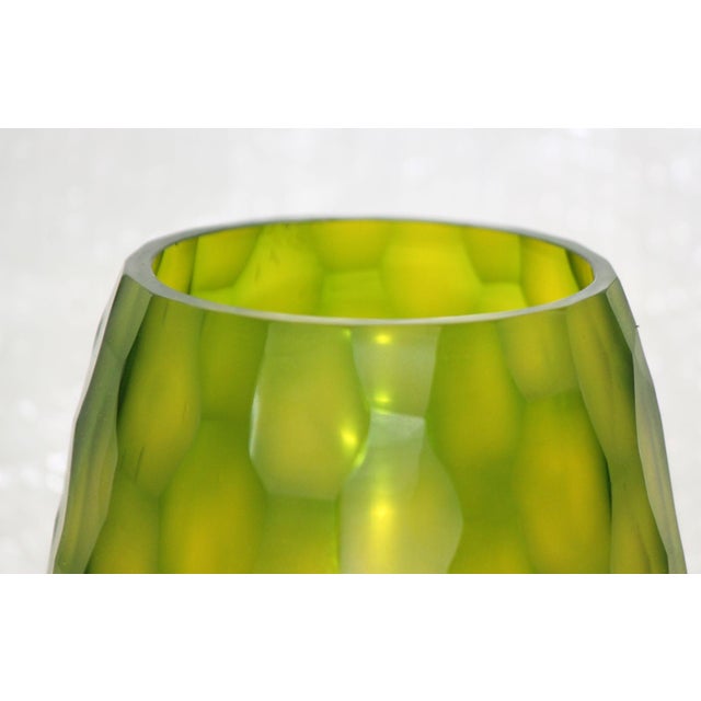 Spectacular, Acid-Etched, Large Green Honeycomb Glass Vase For Sale - Image 6 of 7