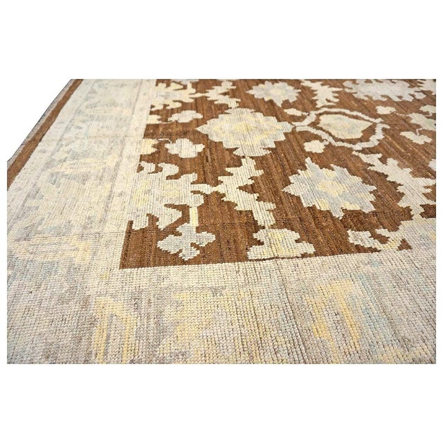 Early 21st Century 21st Century Turkish Oushak Wool 7x10 Ivory & Brown Handmade Area Rug #1144189 For Sale - Image 5 of 12