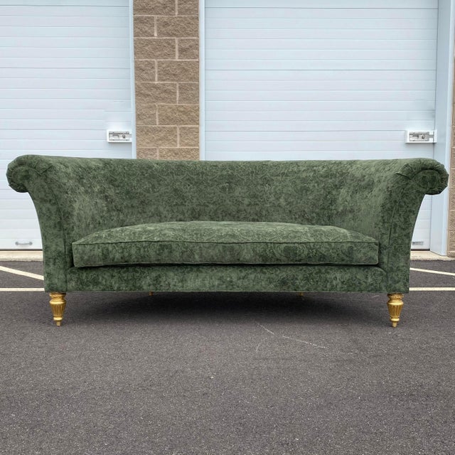 Henredon Schoonbeck Collection Green Damask Demilune Sofa With Six