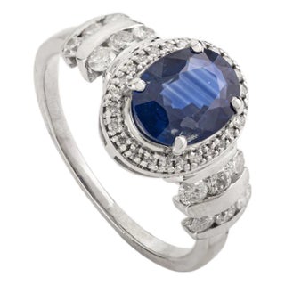 1.33Ct Vivid Blue Sapphire & Diamond Halo Vintage Cluster Ring in 14k Gold Size 5.5 For Sale