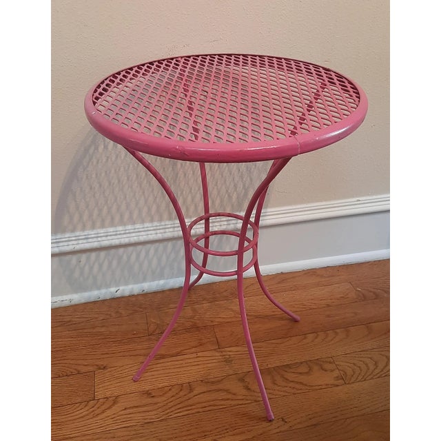 Pink Pink Barbiecore Metal Wrought Iron Side Patio Table For Sale - Image 8 of 8