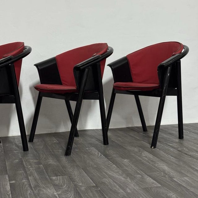 Brown Modern Chairs in Lacquered Wood and Fabric from Pozzi & Verga, 1970s, Set of 4 For Sale - Image 8 of 18