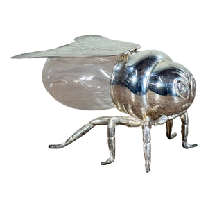 Godinger Silverplate Bee Trinket Box With Glass Body Hinged Wings