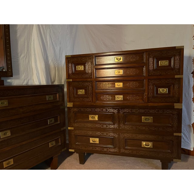 Brown Vintage Latif Bros 100% Solid Rosewood Bedroom Furniture With Brass Hardware - Set of 5 For Sale - Image 8 of 12