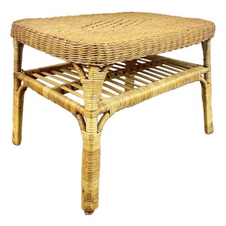 1980s Vintage Boho Chic Coastal Natural Wicker Coffee Table For Sale