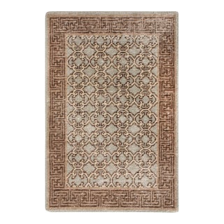 Rug & Kilim’s Khotan Style Rug in Distressed Blue, Beige-Brown Trellis Pattern For Sale