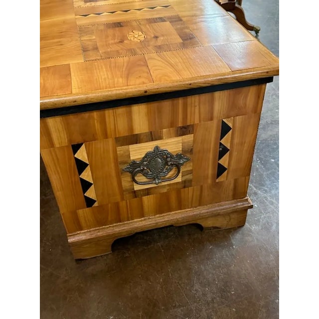Brown German Biedermeier Inlaid Walnut Trunk For Sale - Image 8 of 10