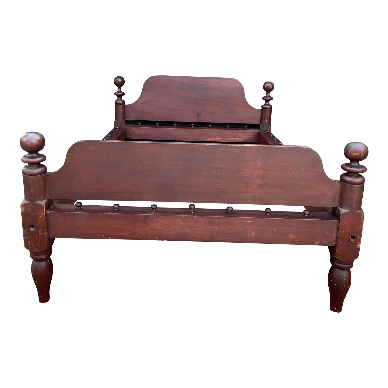 19th Century Antique Cannonball Wooden Rope Full Bedframe | Chairish