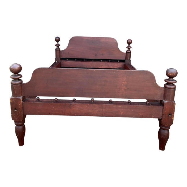 19th Century Antique Cannonball Wooden Rope Full Bedframe For Sale