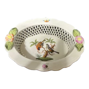Late 20th Century Vintage Herend Hungary Porcelain Rothschild Bird Bowl