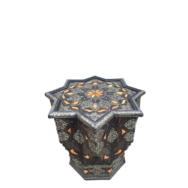 Vintage Moroccan Moorish Bone Inlaid Star Shaped Accent Table A beautifully handcrafted Moorish-style accent table...