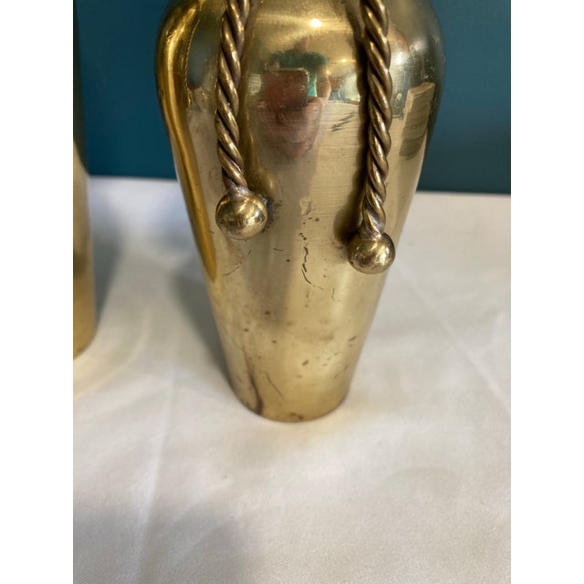 Vintage Brass Rope and Tassel Vases- Set of 2 For Sale - Image 4 of 8