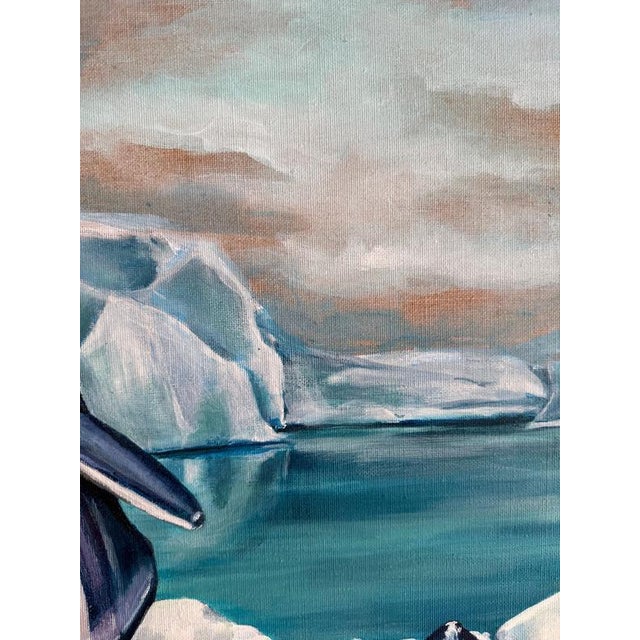 Sofía Cristina Jiménez, Inflatable Emperor Penguin Chicks on a Small Iceberg Landscape, Acrylic Painting, 2023 For Sale - Image 8 of 11