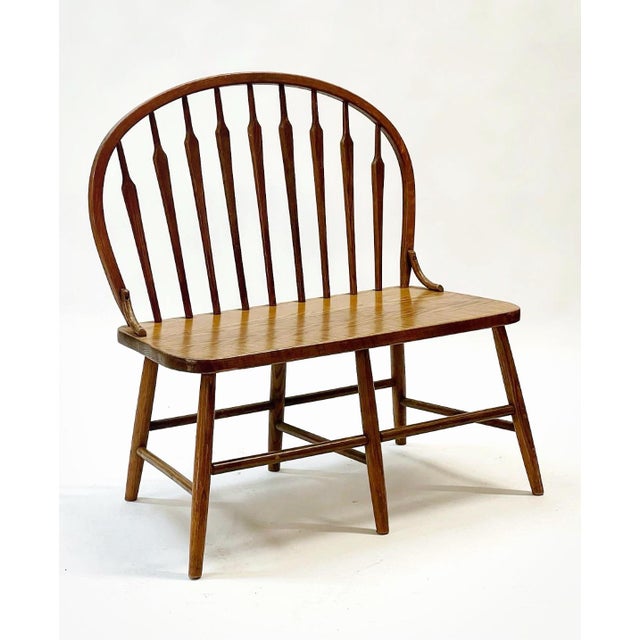 Handsome mid century bowback Windsor style solid oak bench 36" x 17" x 37", 17.5" seat height. Solid and sturdy. These are...