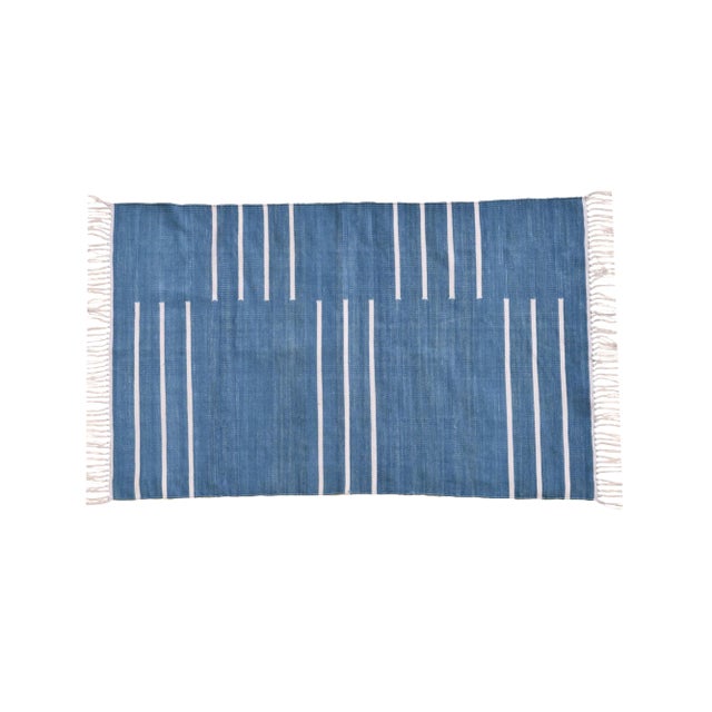 Hibiscus Rug, 4x6, Blue & White For Sale
