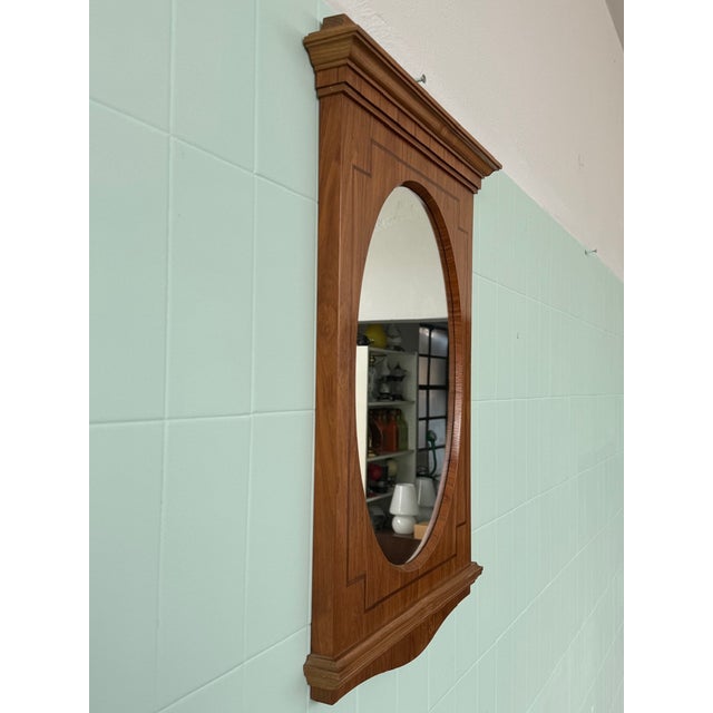 Wood Vintage Italian Oval Mirror with Wooden Frame, 1930s For Sale - Image 7 of 10
