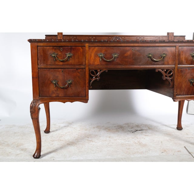 Queen Anne Mahogany Inlay Vanity With Mirror and Secret Compartments
