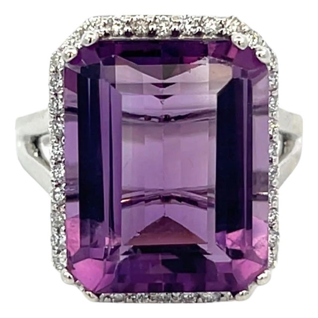 Natural Amethyst Diamond Ring Size 6.5, 14k Gold 12.48 TCW Certified For Sale