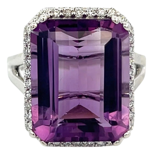 Natural Amethyst Diamond Ring Size 6.5, 14k Gold 12.48 TCW Certified