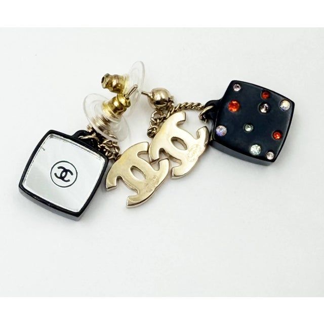 2000 - 2009 Chanel Vintage Gold Plated CC Multi Red Crystal Compact Piercing Earrings, A Pair For Sale - Image 5 of 5