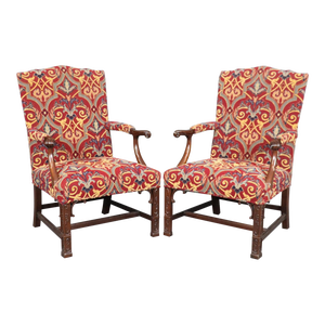 Pair of Solid Mahogany Blind Fretwork Chinese Chippendale Armchairs by Southwood