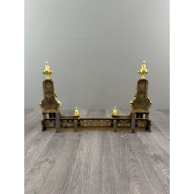 19th Century 19th Century Louis XVI Gilt Bronze Andirons, 1890s, Set of 3 For Sale - Image 5 of 11