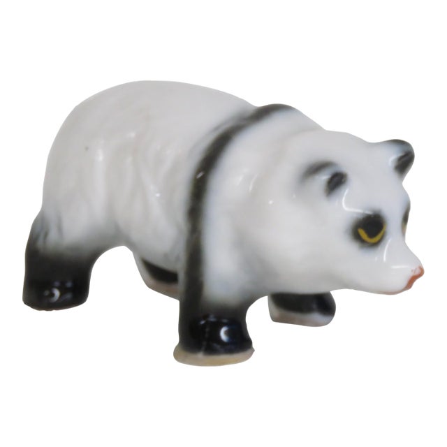 Miniature Ceramic Panda Figurine 1970s Japanese Design Walking Posture 4975b For Sale
