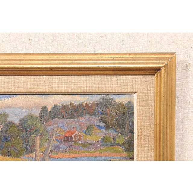 Mid 20th Century Swedish Waterfront Village Painting, c.1957 For Sale - Image 5 of 12