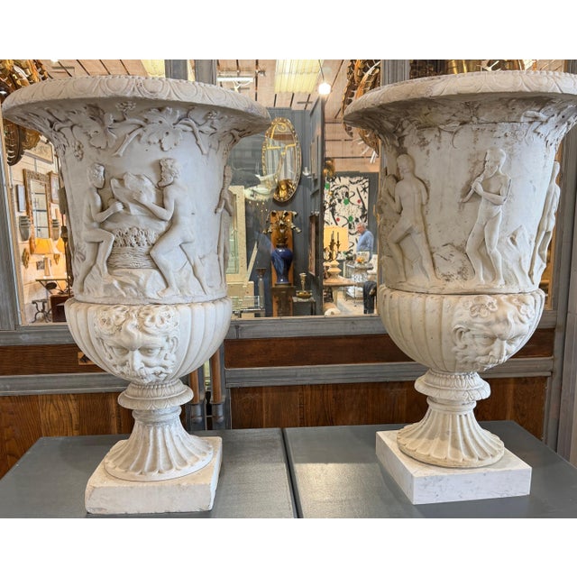 19th Century Antique Italian Marble Bacchanalian Urns Pair For Sale - Image 17 of 18
