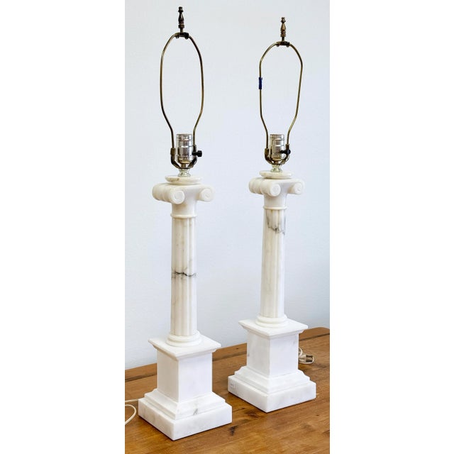 Vintage Neo-Classical Marble Column Table Lamp Pair For Sale - Image 4 of 14
