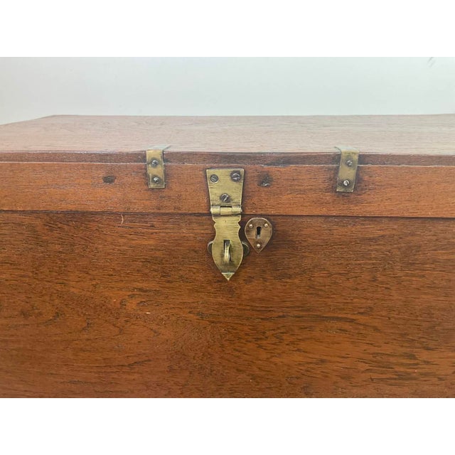 Campaign Antique Wood and Brass Campaign Trunk For Sale - Image 3 of 10