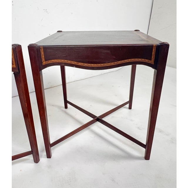 Wood C. 1940s Regency Leather and Mahogany End Tables - A Pair For Sale - Image 7 of 12