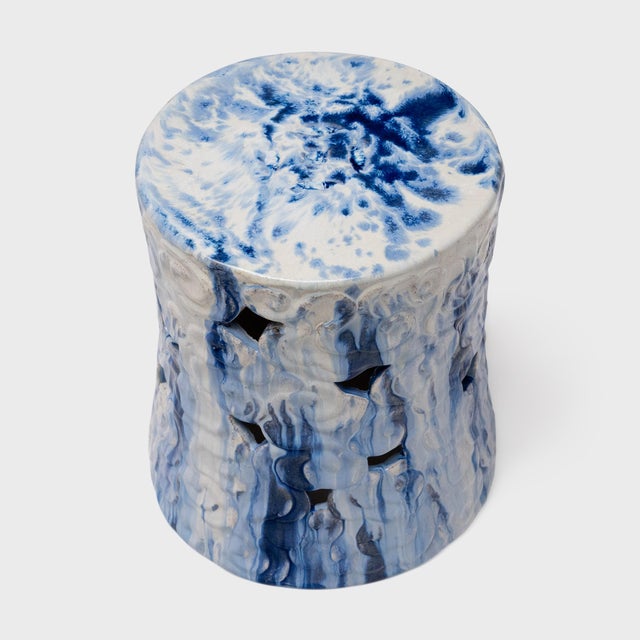 Chinese Drip Blue & White Cloud Garden Stool For Sale - Image 3 of 6
