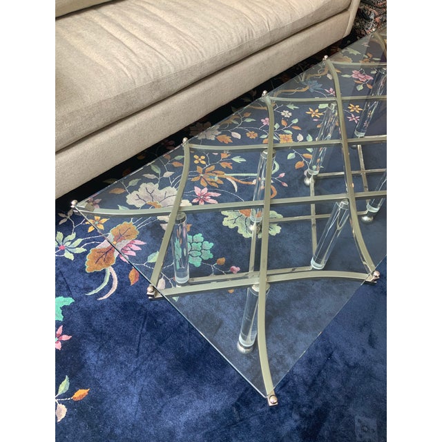 Charles Hollis Jones Nickel/Chrome and Lucite Treillage Cocktail Table For Sale - Image 12 of 14