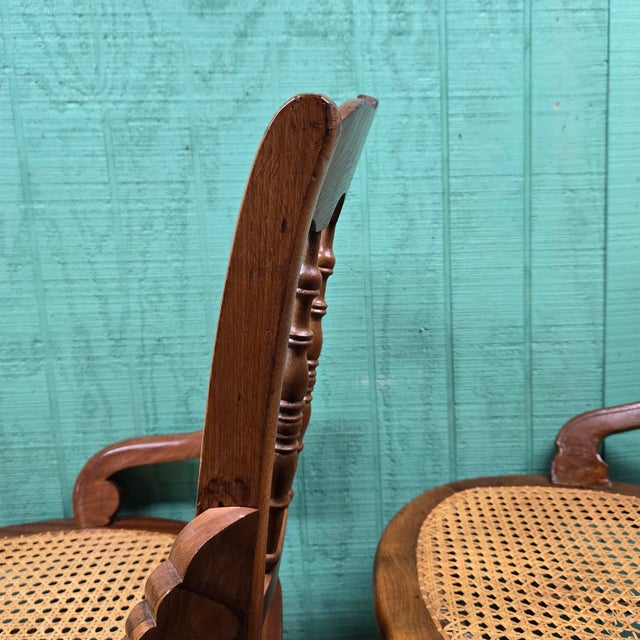 Late 20th Century Wooden Set of Two Chairs With Wicker Seats For Sale - Image 11 of 12