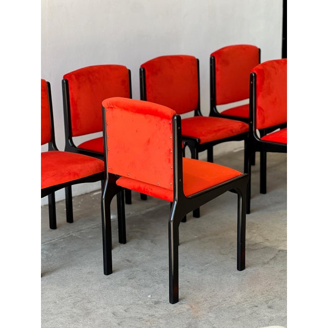 Wood Wooden and Velvet Dining Chairs, 1980s, Set of 6 For Sale - Image 7 of 8