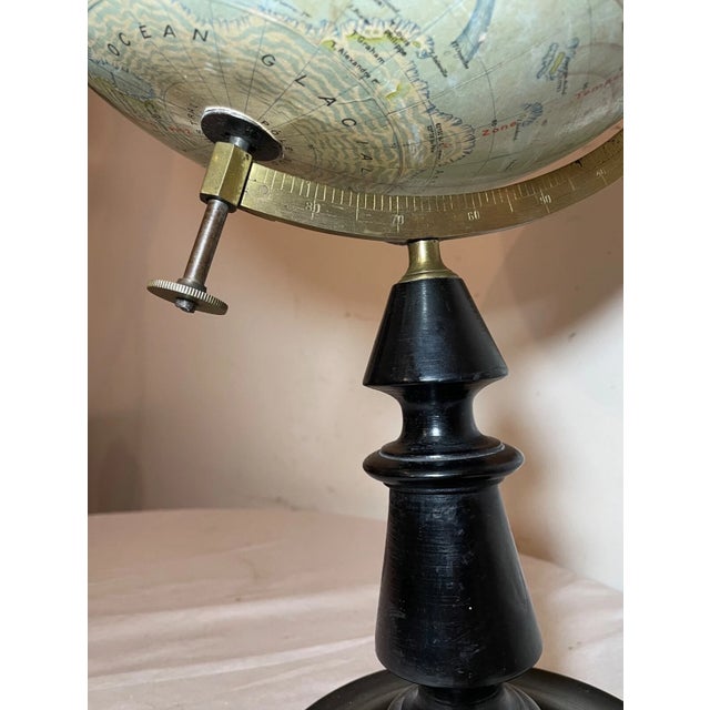 Large Terrestrial World Globe by J. Forest Early Grande 20th Century Wood Brass For Sale - Image 14 of 16