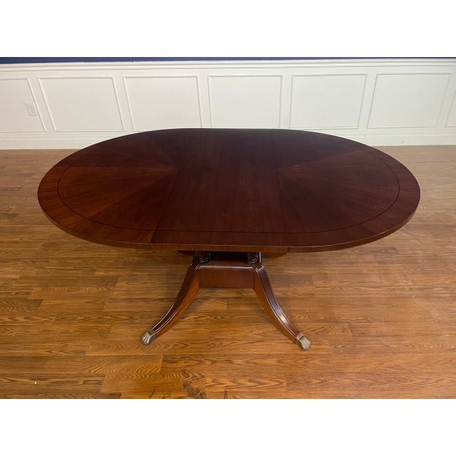 Brown Round Walnut Georgian Style Pedestal Dining Table by Leighton Hall Made-To-Order For Sale - Image 8 of 10