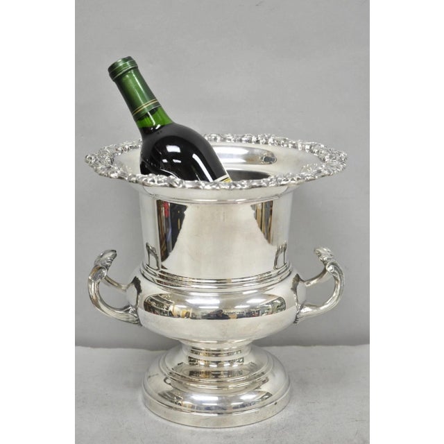Vintage FB Rogers Silver Plated Trophy Cup Urn Champagne Chiller Bar Ice Bucket with Rose Designed Floral Rim. Circa Mid...