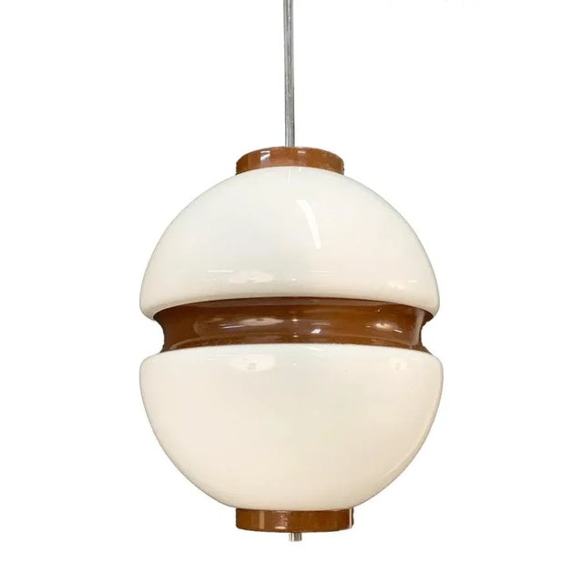 Mid-Century Italian Lattimio Glass and Brown Enamelled Aluminum Chandelier, 1970s For Sale - Image 11 of 13