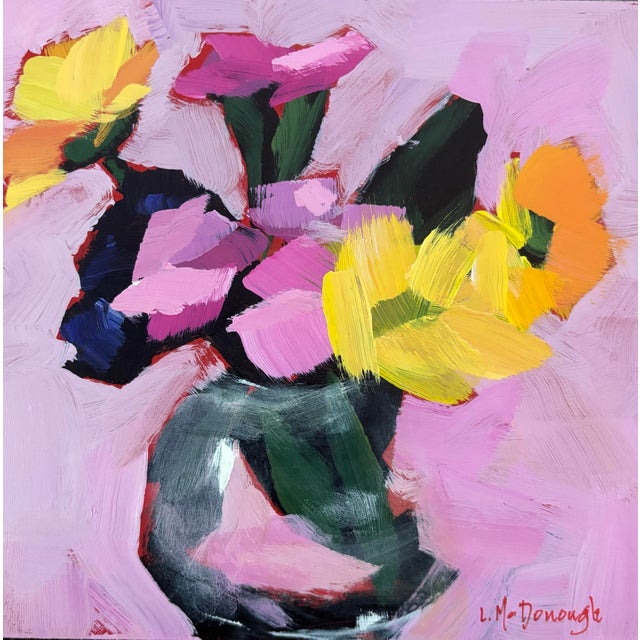 “Pink Reverie” Original Acrylic Contemporary Expressionism Floral Still Life by Linda McDonough For Sale - Image 9 of 9
