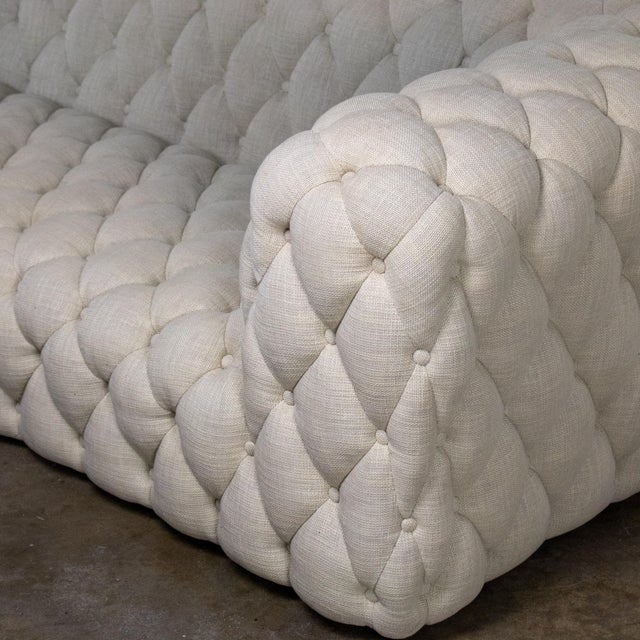 Late 20th to Early 21st Century Modern Chesterfield Style Diamond Tucked Sofa With Beige Twill Fabric Style of Paola Navone For Sale - Image 14 of 18