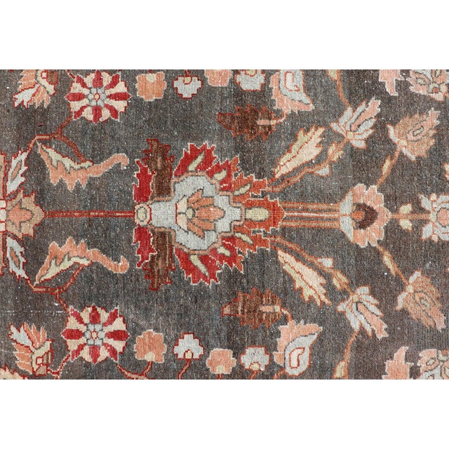 Textile Square Antique Persian Malayer Rug With a Brown Field and Stylized Floral Design 11 X 13 For Sale - Image 7 of 18